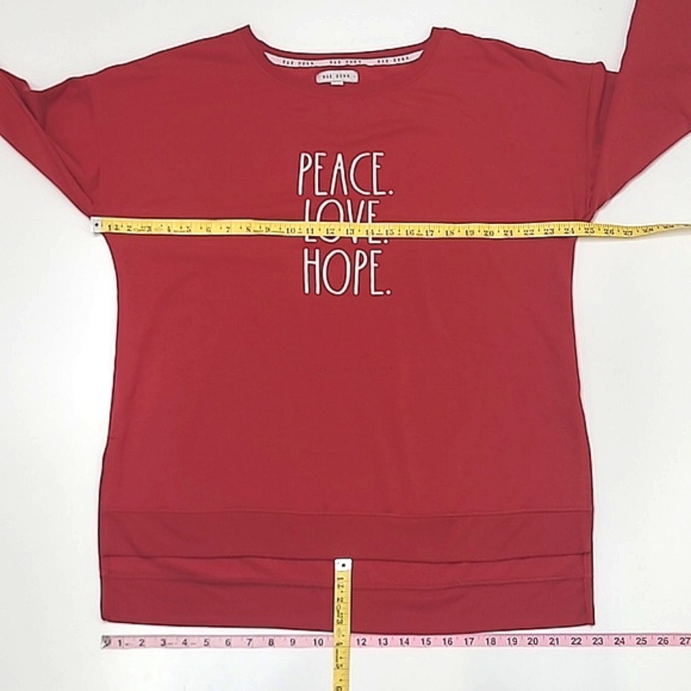 Rae Dunn Holiday Sweatshirt Pullover Christmas Top Ribbed Hem Peace Love Hope - Picture 7 of 17